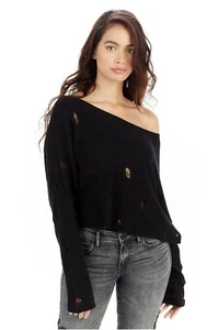 $ 149 Designer seltener TRUE RELIGION Damen DG schwarz kurz Distress Pullover XL - Bild 1 von 3