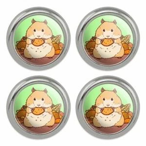 Hamster Eating Stash of Food Metal Craft Sewing Novelty Buttons - Set of 4 - Picture 1 of 4