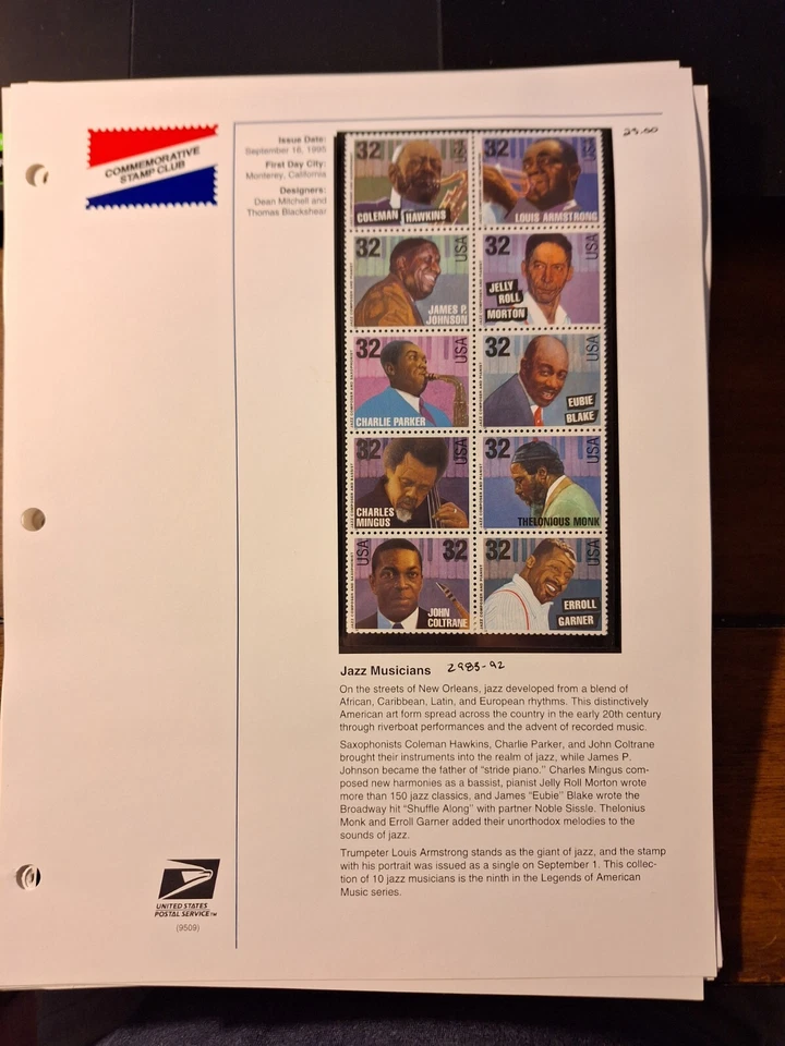 U.S. Stamp Block of 10 Jazz Musicians, 32c, M/NH 20ct, Scott# 2983-92, 1995 - Image 1 of 1