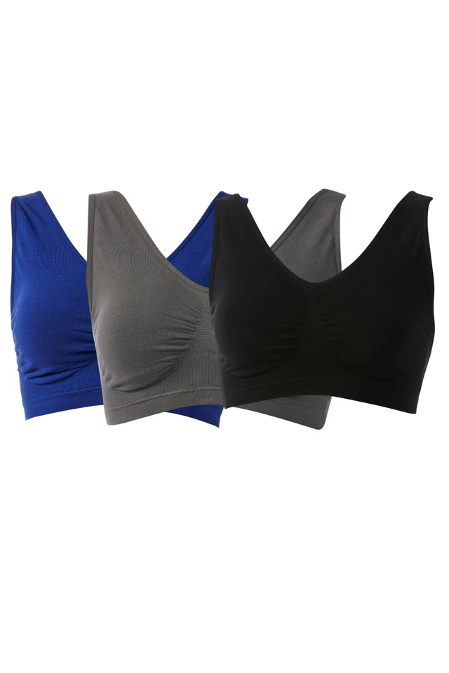 Rhonda Shear 3-pack Original Cotton-Blend Ahh Bra Gray/Navy/Black - Image 1 of 1