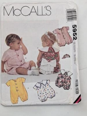 Vintage Sewing Pattern McCalls 5952 - Kids Jumpsuits romper hat 1990 all sizes - Image 1 of 2