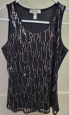 Women's Dress Barn Black Sequins Tank Top Size Petite Small PS - Image 1 of 3