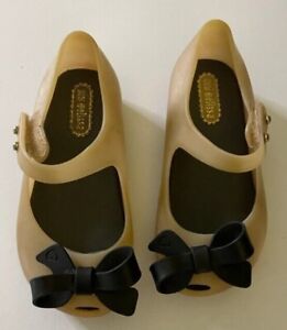 Mini Melissa Ultragirl Pink and Black Bow Jelly Flats Size 7 VG Cond.