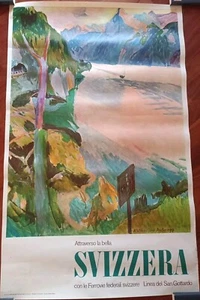 Poster turistico vintage Katharina Anderegg FERROVIA SVIZZERA San Gottardo - Imagen 1 de 7