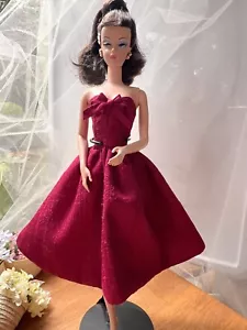 Barbie Doll Vintage style Raw Silk Raspberry Red Dupion Wrap Dress for Silkstone - Picture 1 of 8