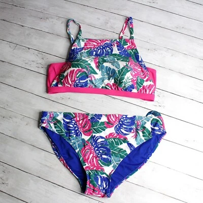 Parte superior de natación de bikini para mujer Decree talla grande 3X 24W azul rosa floral Foto 1 de 4