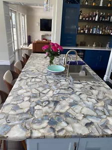 48"x24" Gray Agate Kitchen Countertop Table Handmade Mosaic Art Kitchen Decor - Picture 1 of 3