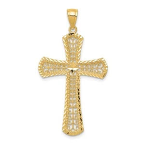 Real 14kt Yellow Gold Diamond-cut Filigree Cross Pendant - Picture 1 of 6