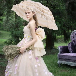 Damen Regenschirm Regen Schirm Stockschirm Sonnenschirm Hochzeit Spitze Lolita - Bild 1 von 3