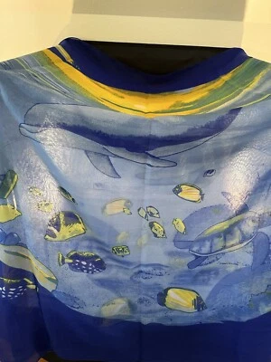 Rima Beachwear Sarong 均码遮盖蓝色金色热带鱼海豚 68 英寸 x 44 英寸 — 第 1/4 张图片