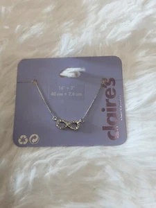 Claire's Girls Silver Tone Crystal Infinity Charm Necklace 16" + 3" BNWT! - Picture 1 of 4