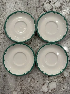Vintage Buffalo China 4 Saucers Restaurant Ware Crest Green Wave USA - Picture 1 of 4