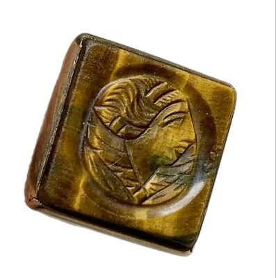 Anillo camafeo antiguo de oro de 10k de LUX, ojo de tigre tallado, talla 3 3/4, joyería fina Foto 1 de 4