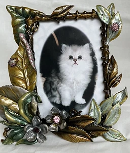 Floral Spring Time Picture Frame Hand Made with Enamel, Swarovski Crystal - Picture 1 of 9