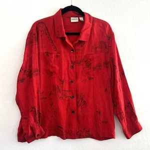 Blusa Camisa Top Vintage Chico's Étnica Seda Talla 3 Abotonada Roja Jirafa Cabañas XL - Imagen 1 de 11