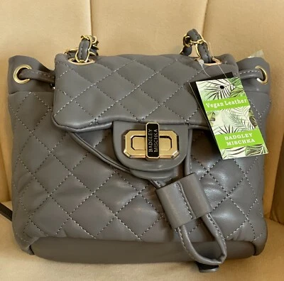 Badgley Mischka Vegan Leather Micro Mini Quilted Backpack in Gray - NEW - Image 1 of 4