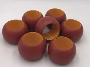 Wooden Napkin Rings Holders Cranberry Exterior Orange Inside Set Of 7 - Picture 1 of 5