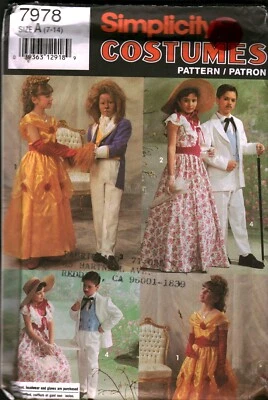 7978 Vintage Simplicity Sewing Pattern Girls Boys Costume Old South Fairytale - Image 1 of 2