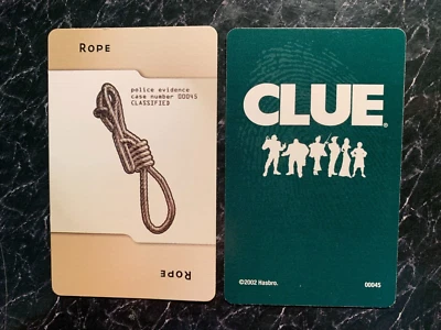 Clue  2002   Rope   WEAPON CARD   Game Replacement Card   Hasbro - Image 1 of 3