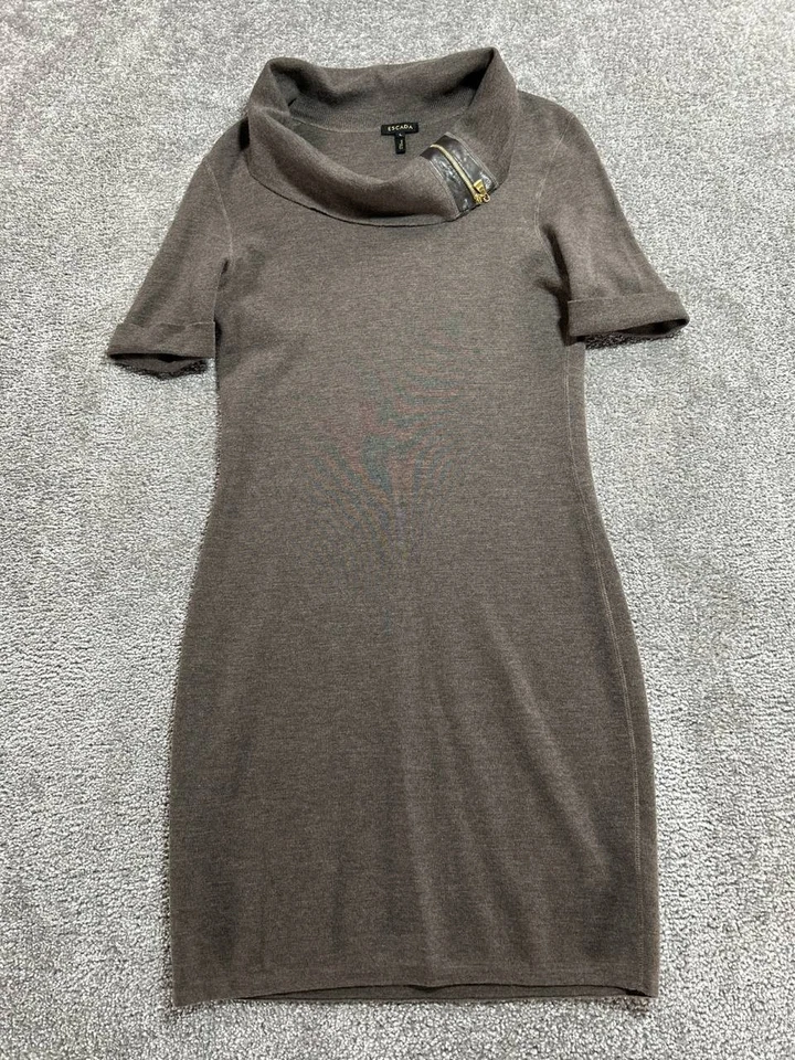 Vestido Suéter Escada Para Mujer Grande Gris Lana Tejido Puño Enrollado Capucha Cuello Invierno Foto 1 de 4