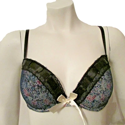 Sujetador Demi Hot Kiss 33411 Acolchado con Aros 34C Azul Marino Malla Superposición Estampado Floral Copas Foto 1 de 4