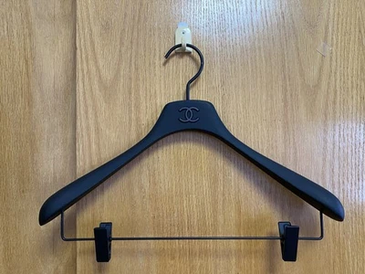 Chanel Wooden Coated Jacket Suit Hanger Wide Shoulder w Trouser Bar & Clip Black - Image 1 of 4