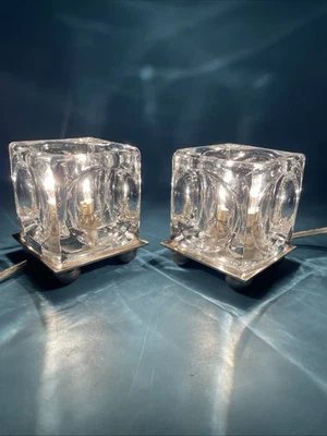 2 x Icecube Tischleuchte VANDEHEG  Kristallglas 80er Vintage - Bild 1 von 4