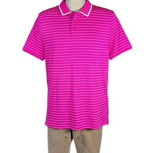 G/FORE Golf Polo Shirt Striped Performance Pink White Mens Size Sz L NWT $109 - Picture 1 of 5