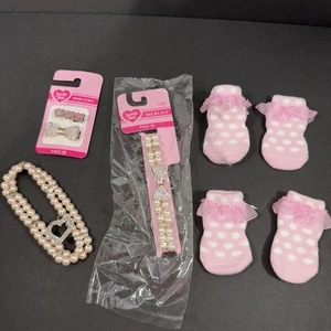 Smoochie Pooch Pearl Crystal Bead Dog Necklaces, Barrettes & Sock Lot Pink XS/S - Picture 1 of 10