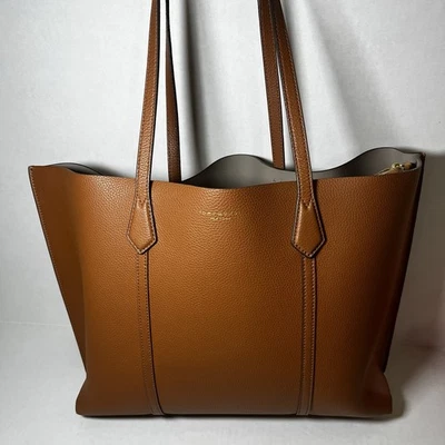 Tory Burch Perry Leather Shopper Tote Bag Brown - Image 1 of 4