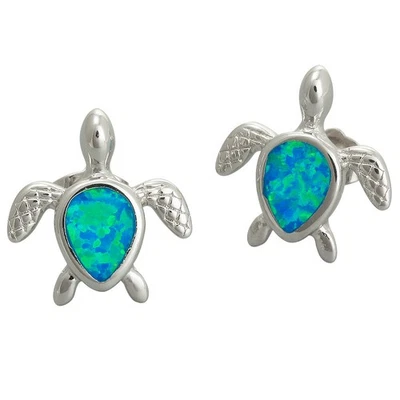 Aretes Aloha Tortuga Océano Azul Ópalo de Fuego Plata Joyería Foto 1 de 4