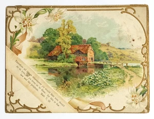 Religiöse Sonntagsschule Auszeichnung Heilige Karte Bibel Buch Namen Gold geprägt um 1910 - Bild 1 von 2