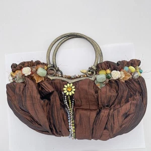 Mary Frances Handtasche Damen Einheitsgröße braun Perlen verziert Ringgriff Blumenmuster - Bild 1 von 14
