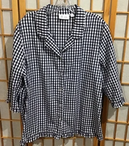 DENIM & CO Blue & White Checked 3/4 Sleeve Button Down Collared Shirt XL - Picture 1 of 3