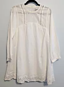 Urban Outfitters white cotton 3/4 sleeve embroidered dress Boho Cottagecore LG - Picture 1 of 18