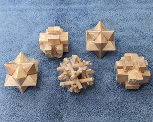 5 Pack NEW Wooden Puzzle Games Brain Teasers Toy- 3D Puzzles for Teens & Adults - Picture 1 of 6