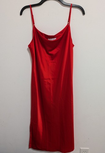 VALENTINO Abito Slip NineWest Rosso Midi Raso PICCOLO Scollo Cappuccio Anni 90 Y2K Civetta Senza Tempo