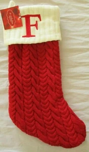 ST. NICHOLAS SQUARE 21" LETTER "F" KNIT CHRISTMAS STOCKING RED MONOGRAMMED - Picture 1 of 4