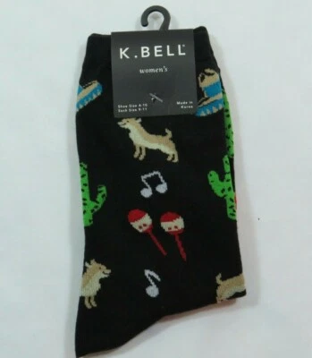  Женские черные носки чихуахуа Crew K Bell из хлопковой смеси размер 9-11 сомбреро  - Изображение 1 из 4