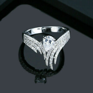 Fashion 925 Silver Women Pear Cut White Sapphire Wedding Jewelry Rings Size 7