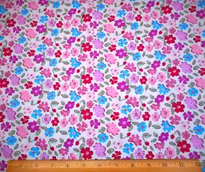 Floral Fabric By The Yard Pink Maroon Purple Blue on White Premium Cotton #B C - Picture 1 of 2