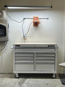 46 In. 9-Drawer Mobile Storage Cabinet With Solid Wood Top, White Workbench - Picture 1 of 4