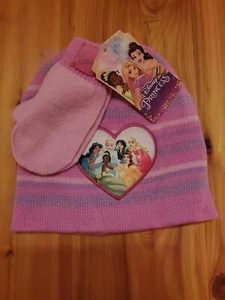 Disney Princess Pink & Purple Striped Shimmered Hat & Mittens Toddler Size 2T-4T - Picture 1 of 5
