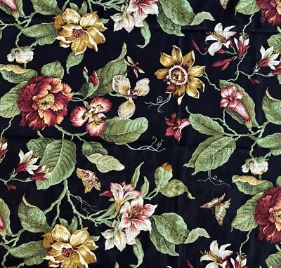 Serigrafía Waverly Laurel Springs Tela EE. UU. Fondo Negro Aprox 42" X 53" Foto 1 de 4