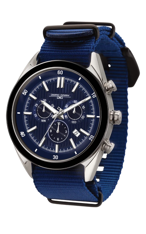 Jorg Gray Jg6900-22 Mens Watch Chronograph Blue Dial Integrated Black Leather