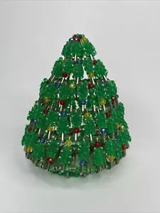 Vintage Holiday Safety Pin Christmas Tree 7” Red Green Yellow Blue Beads - Picture 1 of 6