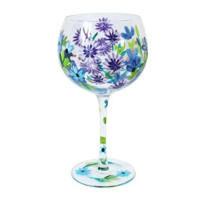 LESSER & PAVEY Cocktail Glass Lynsey Johnstone Cornflowers Floral Flowers Gin Tonic Hand Paint