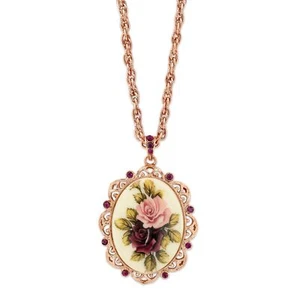 1928 Jewelry Manor House Victorian Pendant Necklace, 28", Romantic Roses Vint... - Picture 1 of 2