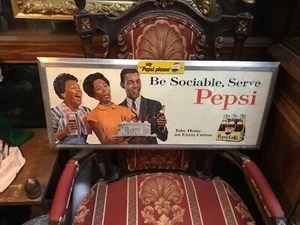 Rare 1950s Pepsi Cola Cardboard Advertising Sign With Original Aluminum Frame. - Picture 1 of 19
