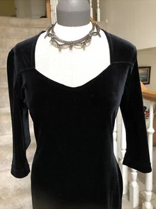 Jody California Long Black Velvet Dress 3/4 Length Sleeves USA MADE. SZ 11 - Picture 1 of 9